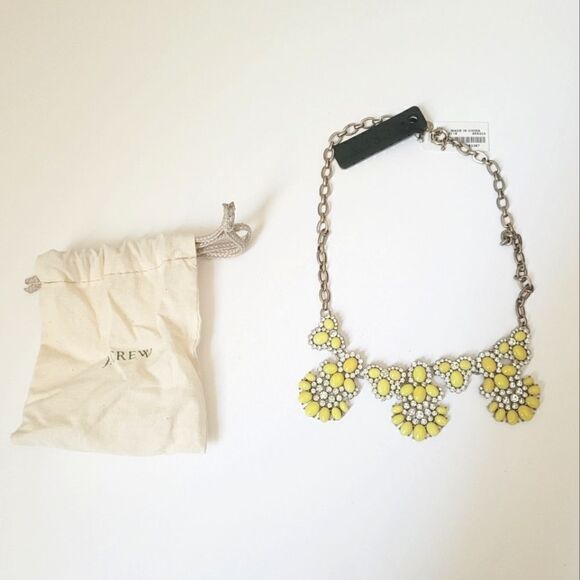 New J. Crew Factory Crystal Yellow Chain Statement Necklace NWT - Picture 1 of 5